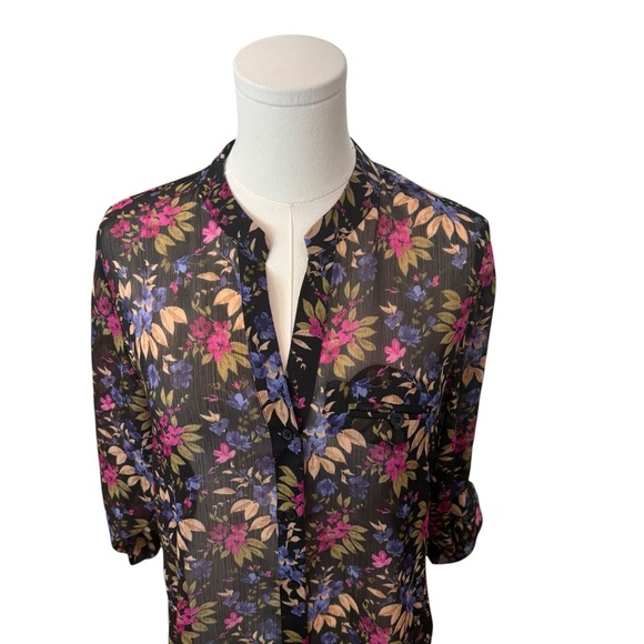 KUT Small Black Floral Blouse Jasmine Chiffon Festival Sheer Button-Up Blouse - Picture 6 of 8